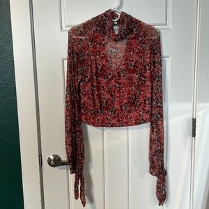 Floral print mock neck